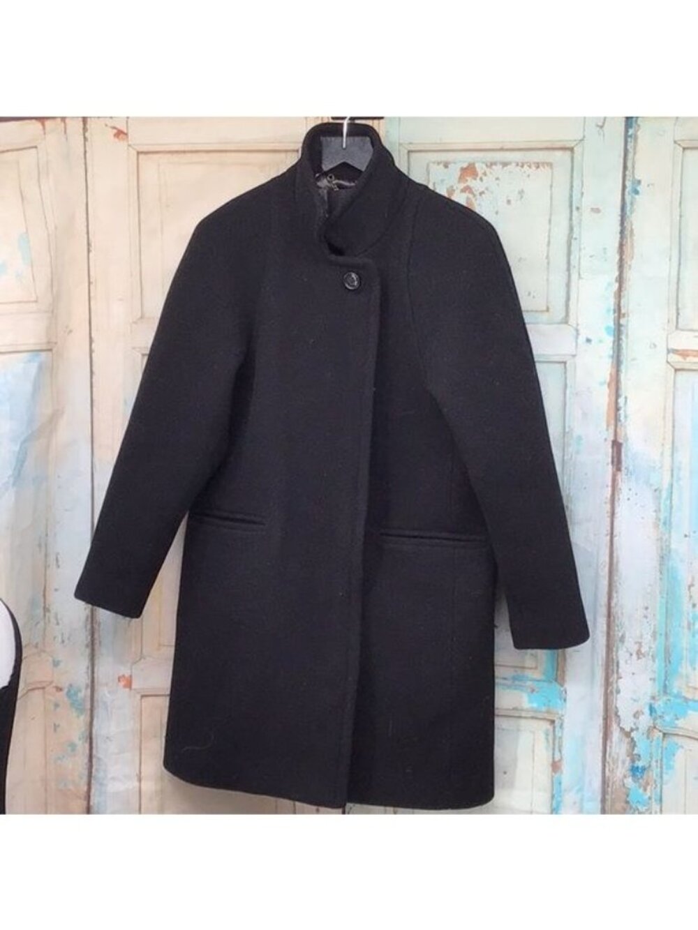 J.Crew Womens Black Stadium Cloth Coat By Nello Gori With Zip & Button Closure S